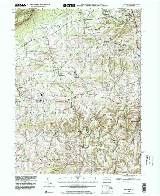 Classic USGS Slatedale Pennsylvania 7.5'x7.5' Topo Map Image