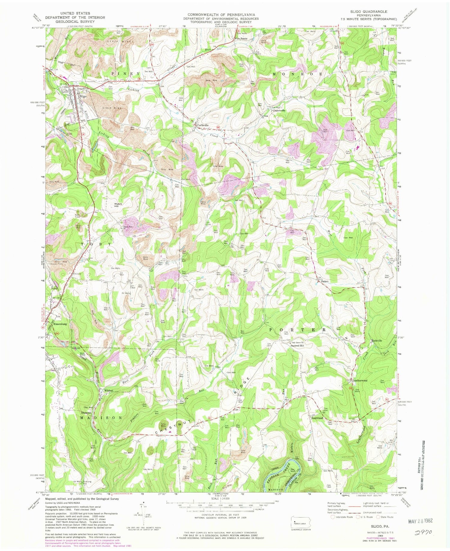 Classic USGS Sligo Pennsylvania 7.5'x7.5' Topo Map Image