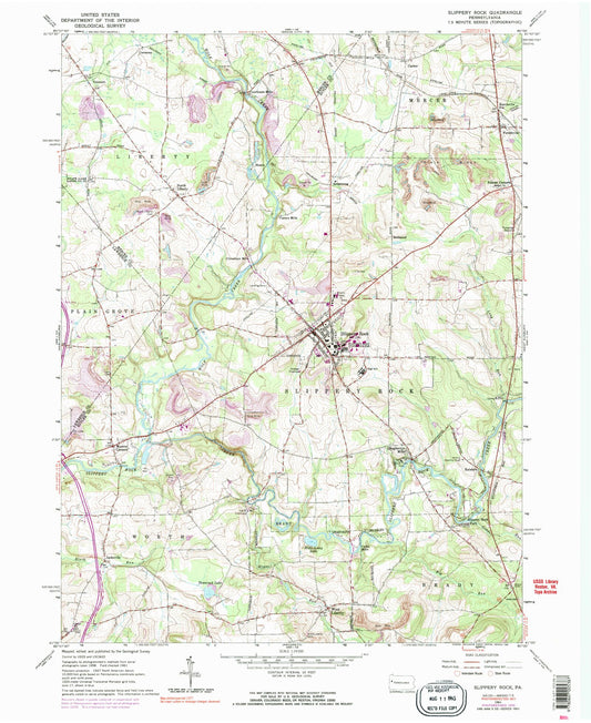 Classic USGS Slippery Rock Pennsylvania 7.5'x7.5' Topo Map Image