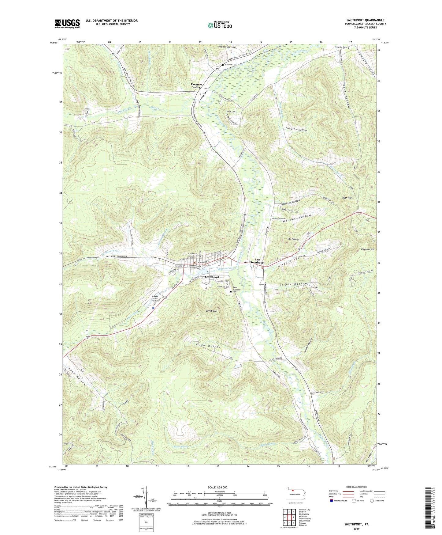 Smethport Pennsylvania US Topo Map Image