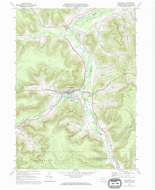 Classic USGS Smethport Pennsylvania 7.5'x7.5' Topo Map Image