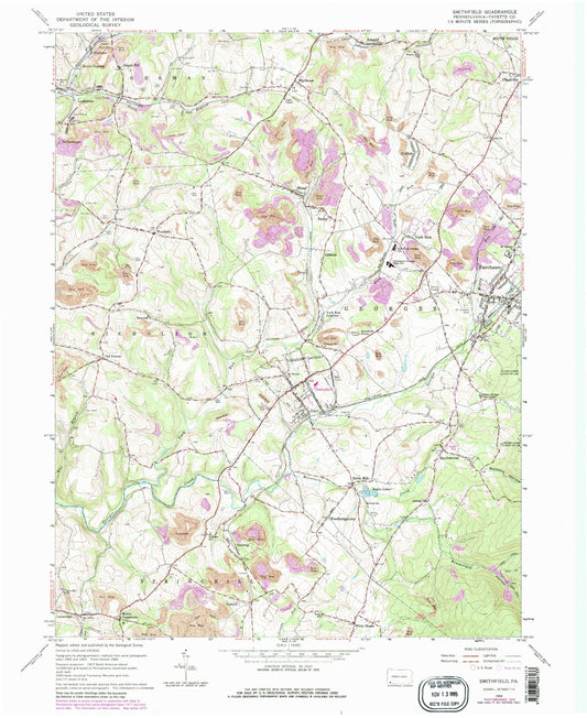 Classic USGS Smithfield Pennsylvania 7.5'x7.5' Topo Map Image