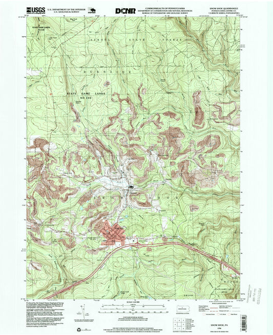 Classic USGS Snow Shoe Pennsylvania 7.5'x7.5' Topo Map Image