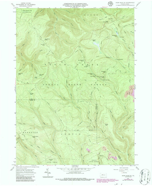 Classic USGS Snow Shoe NE Pennsylvania 7.5'x7.5' Topo Map Image