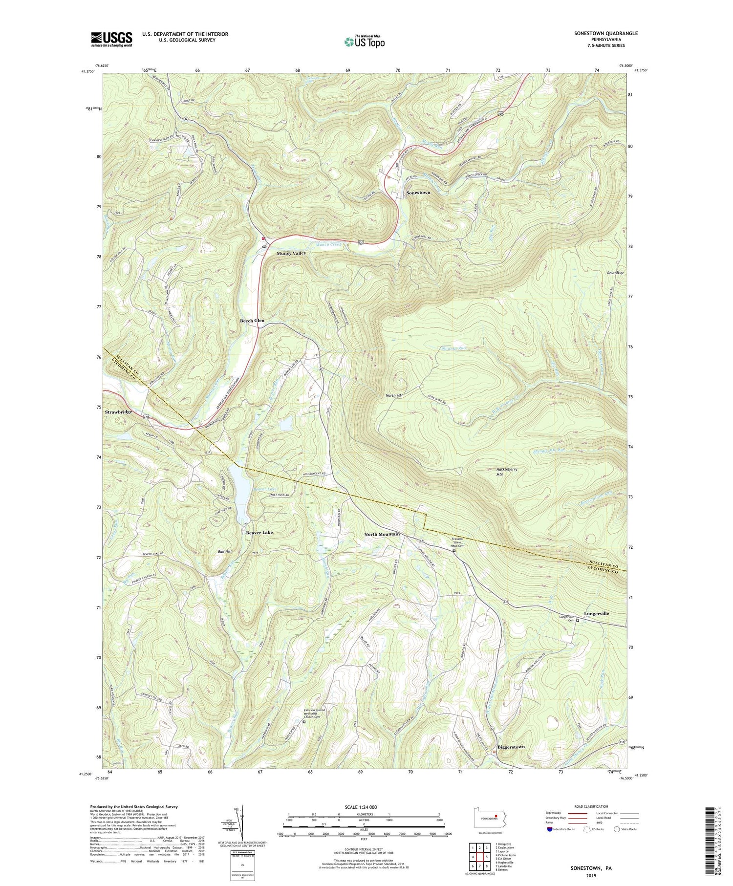 Sonestown Pennsylvania US Topo Map Image
