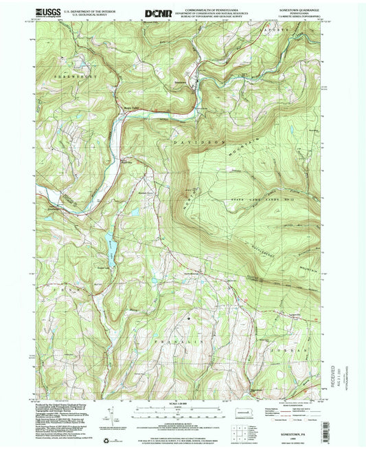 Classic USGS Sonestown Pennsylvania 7.5'x7.5' Topo Map Image