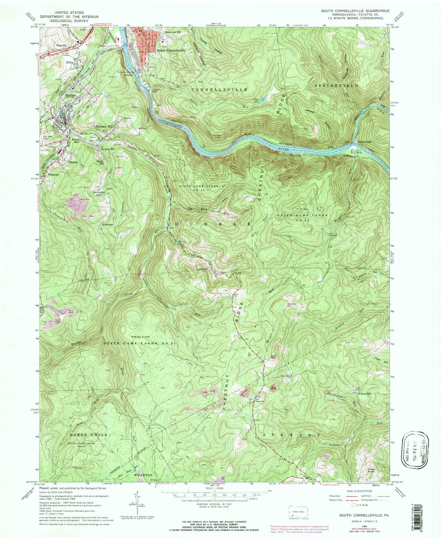 Classic USGS South Connellsville Pennsylvania 7.5'x7.5' Topo Map Image