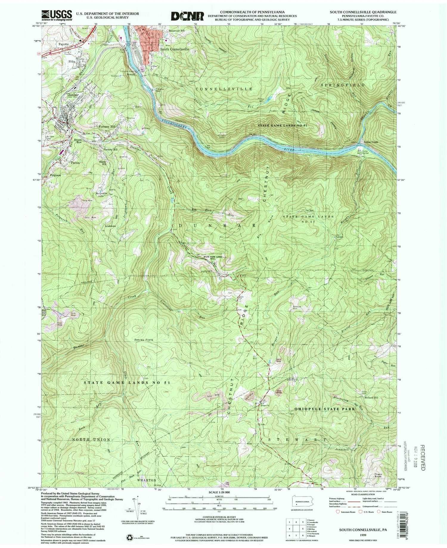 Classic USGS South Connellsville Pennsylvania 7.5'x7.5' Topo Map Image