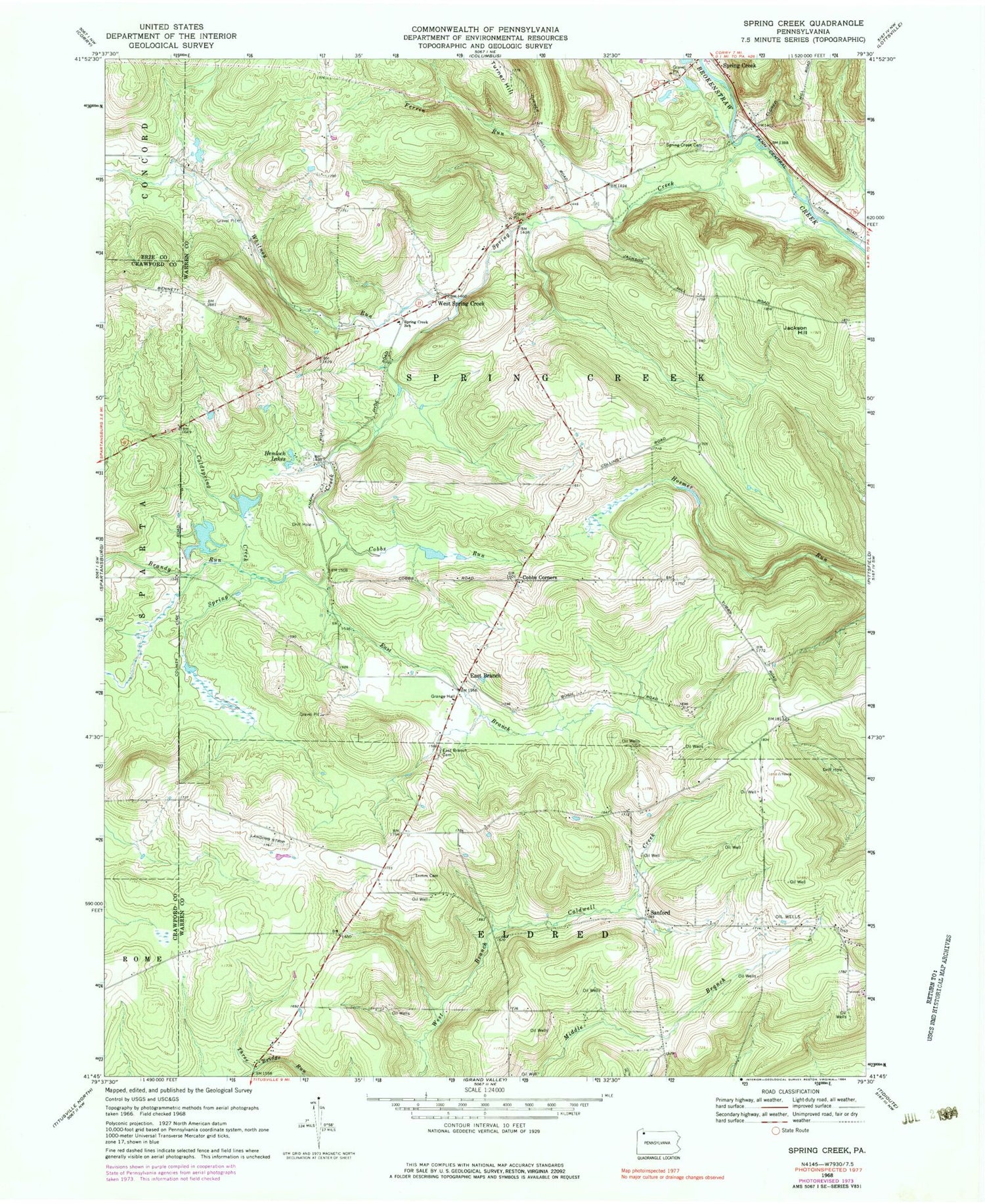 Classic USGS Spring Creek Pennsylvania 7.5'x7.5' Topo Map Image