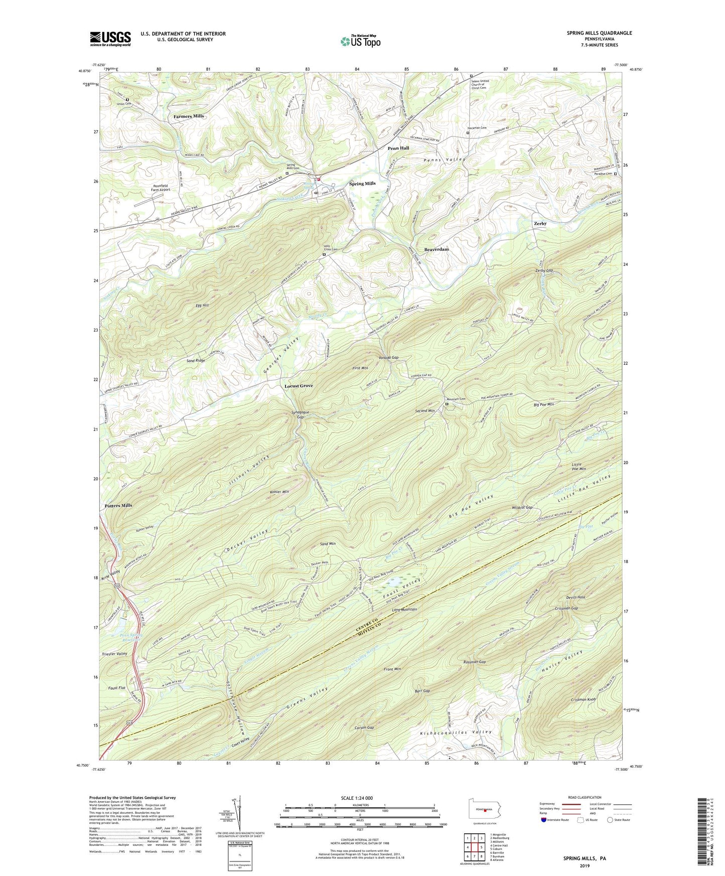 Spring Mills Pennsylvania US Topo Map Image