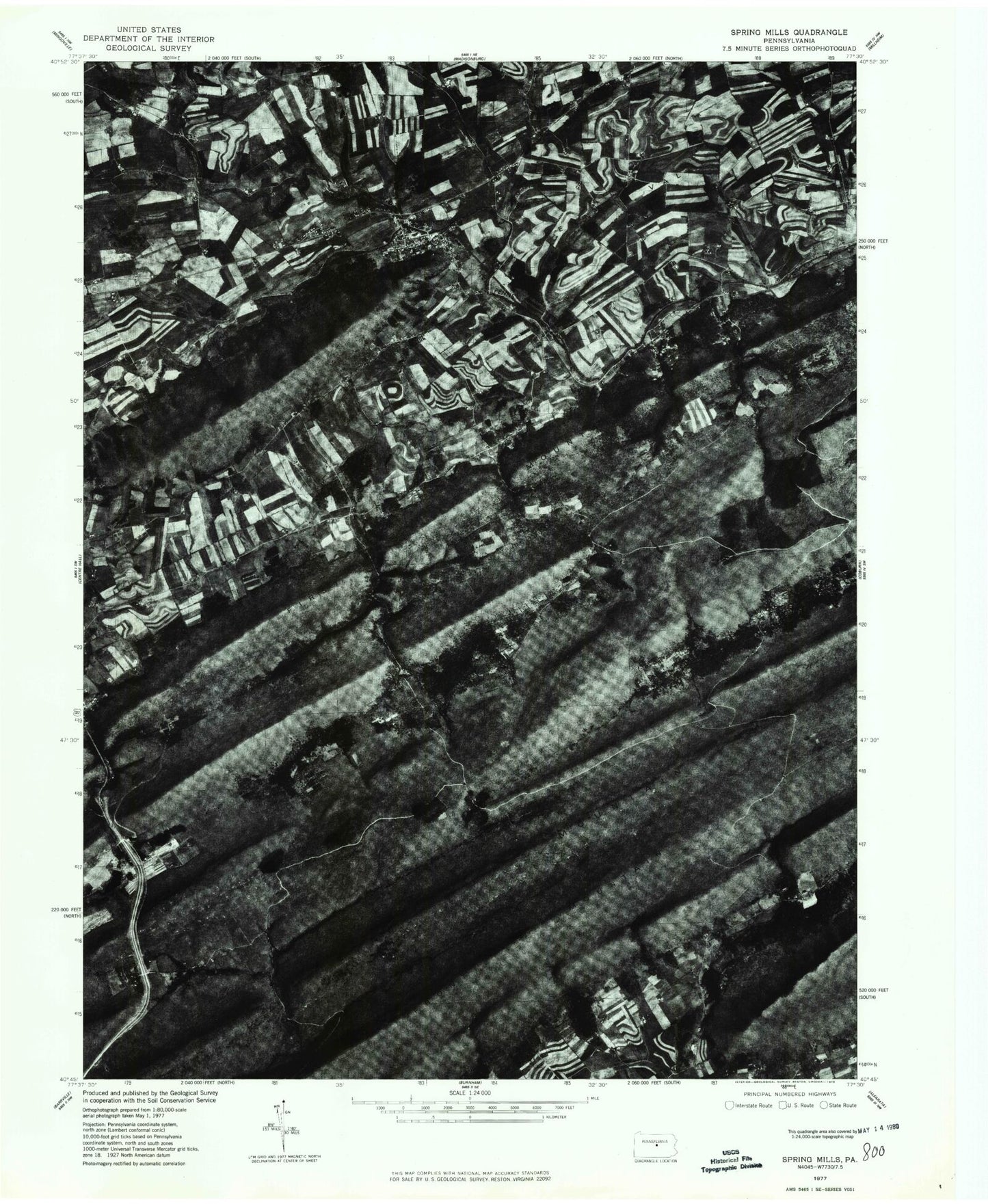 Classic USGS Spring Mills Pennsylvania 7.5'x7.5' Topo Map Image
