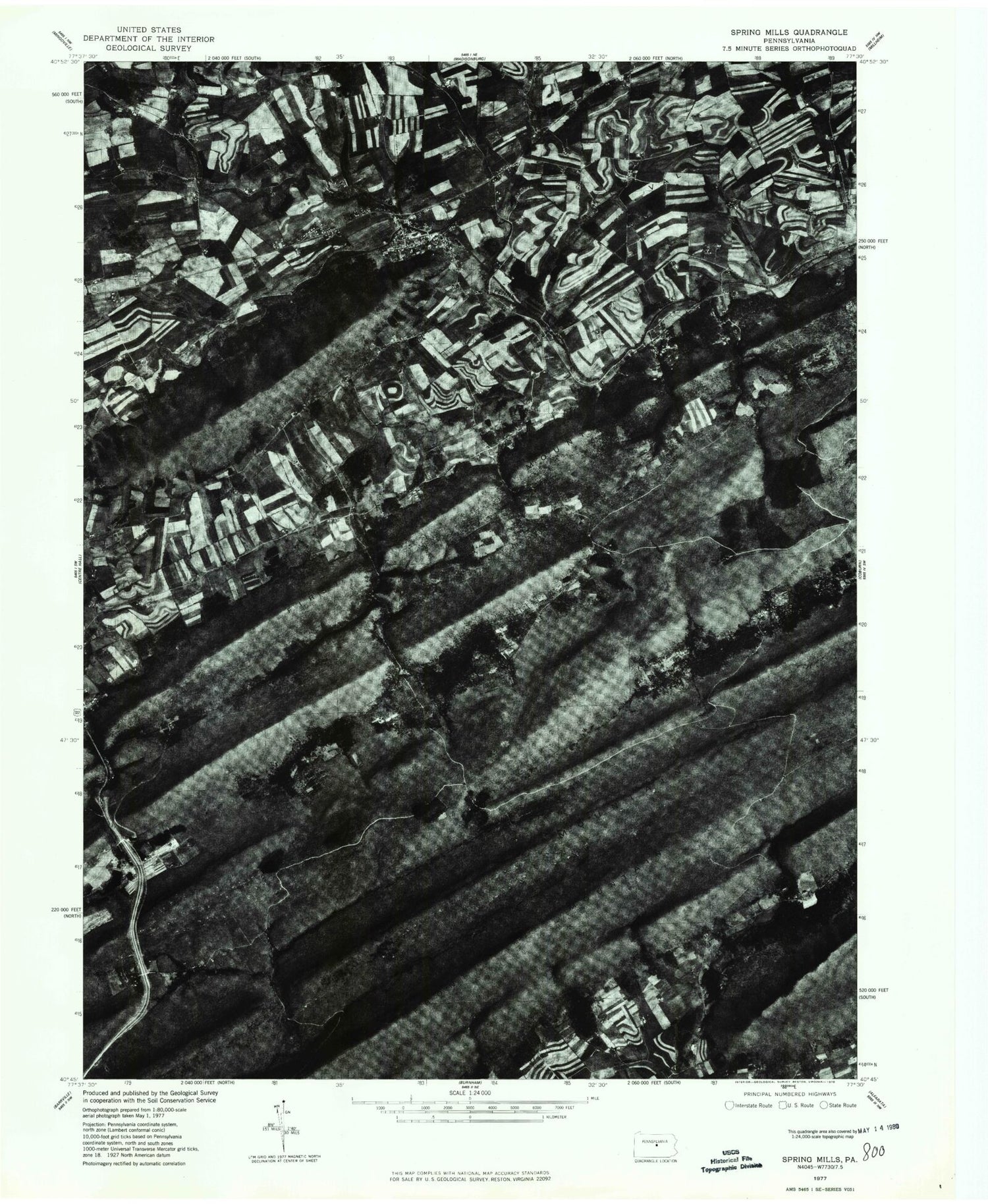 Classic USGS Spring Mills Pennsylvania 7.5'x7.5' Topo Map Image