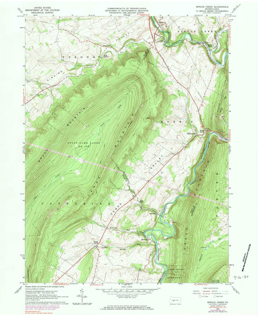 Classic USGS Spruce Creek Pennsylvania 7.5'x7.5' Topo Map Image