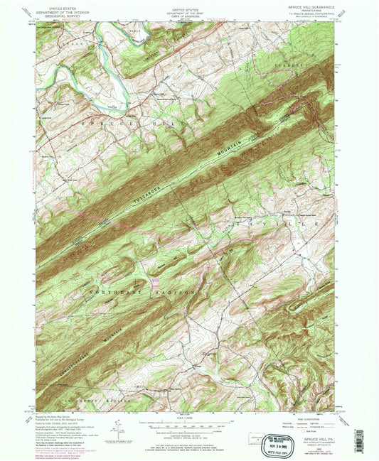 Classic USGS Spruce Hill Pennsylvania 7.5'x7.5' Topo Map Image