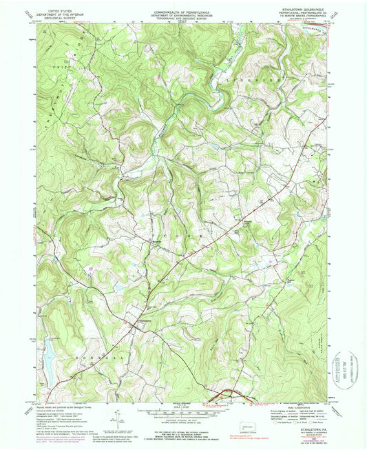 Classic USGS Stahlstown Pennsylvania 7.5'x7.5' Topo Map Image
