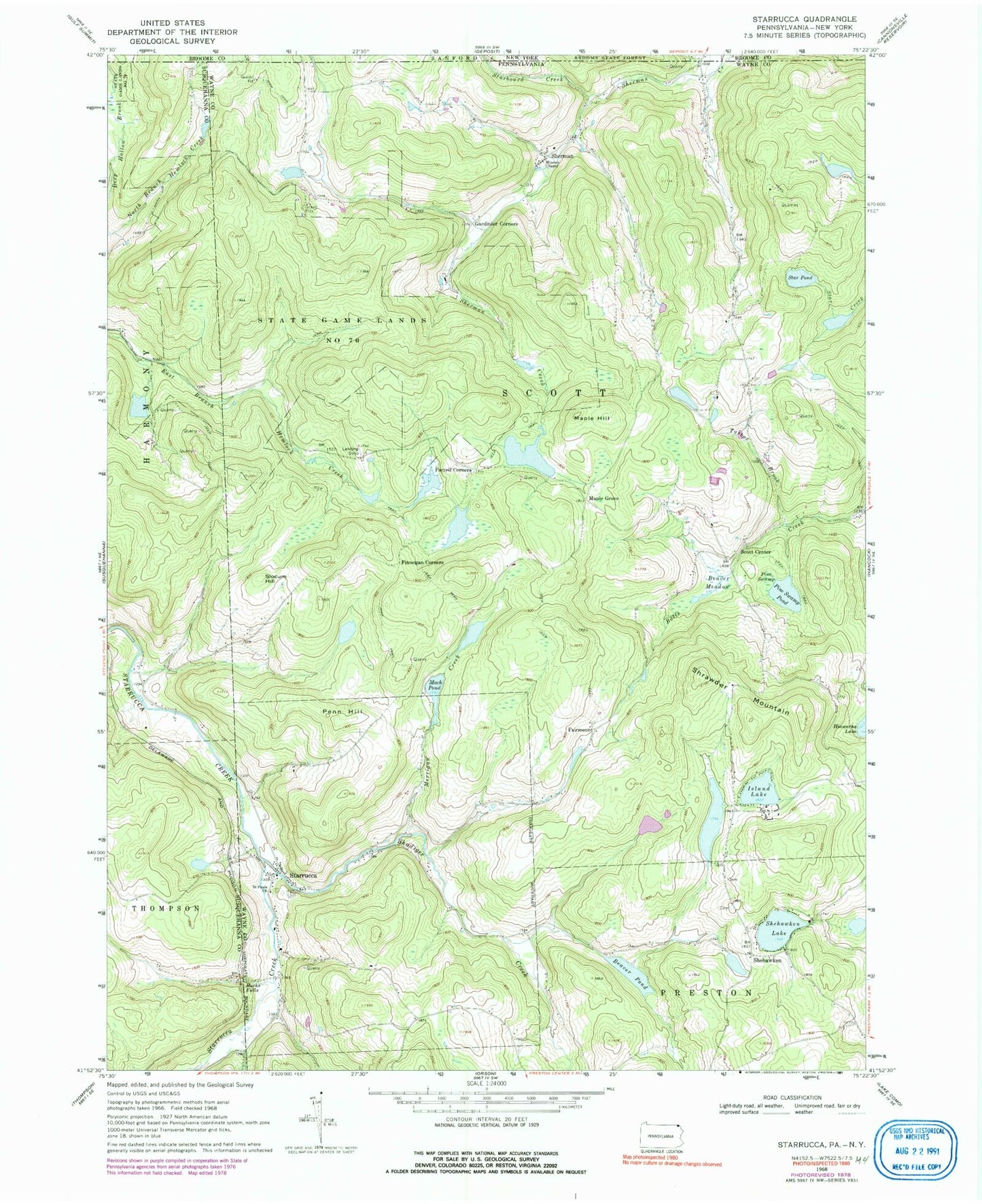 Classic USGS Starrucca Pennsylvania 7.5'x7.5' Topo Map Image