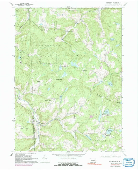 Classic USGS Starrucca Pennsylvania 7.5'x7.5' Topo Map Image