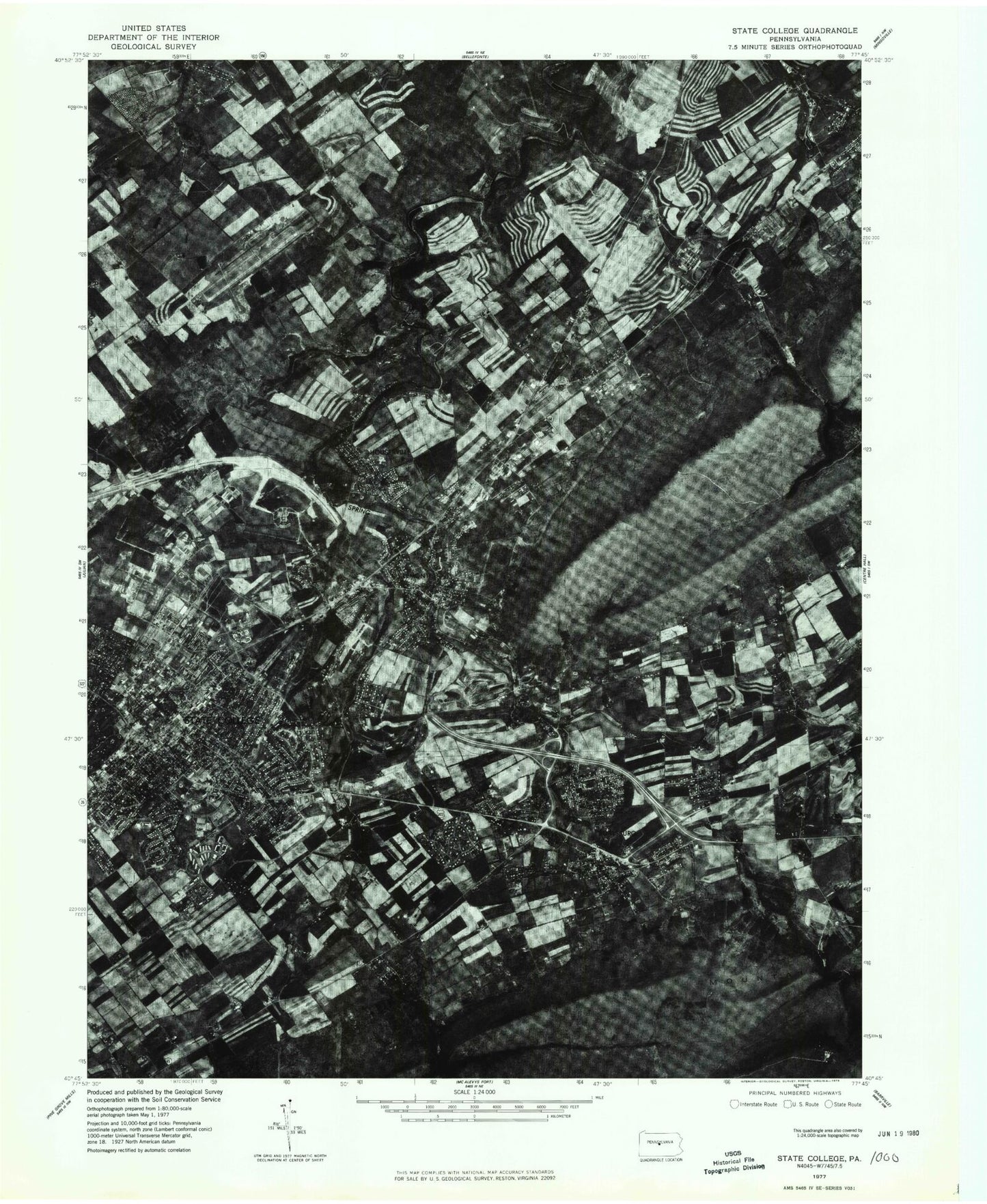 Classic USGS State College Pennsylvania 7.5'x7.5' Topo Map Image
