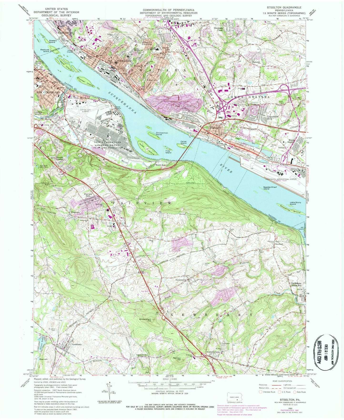 Classic USGS Steelton Pennsylvania 7.5'x7.5' Topo Map Image