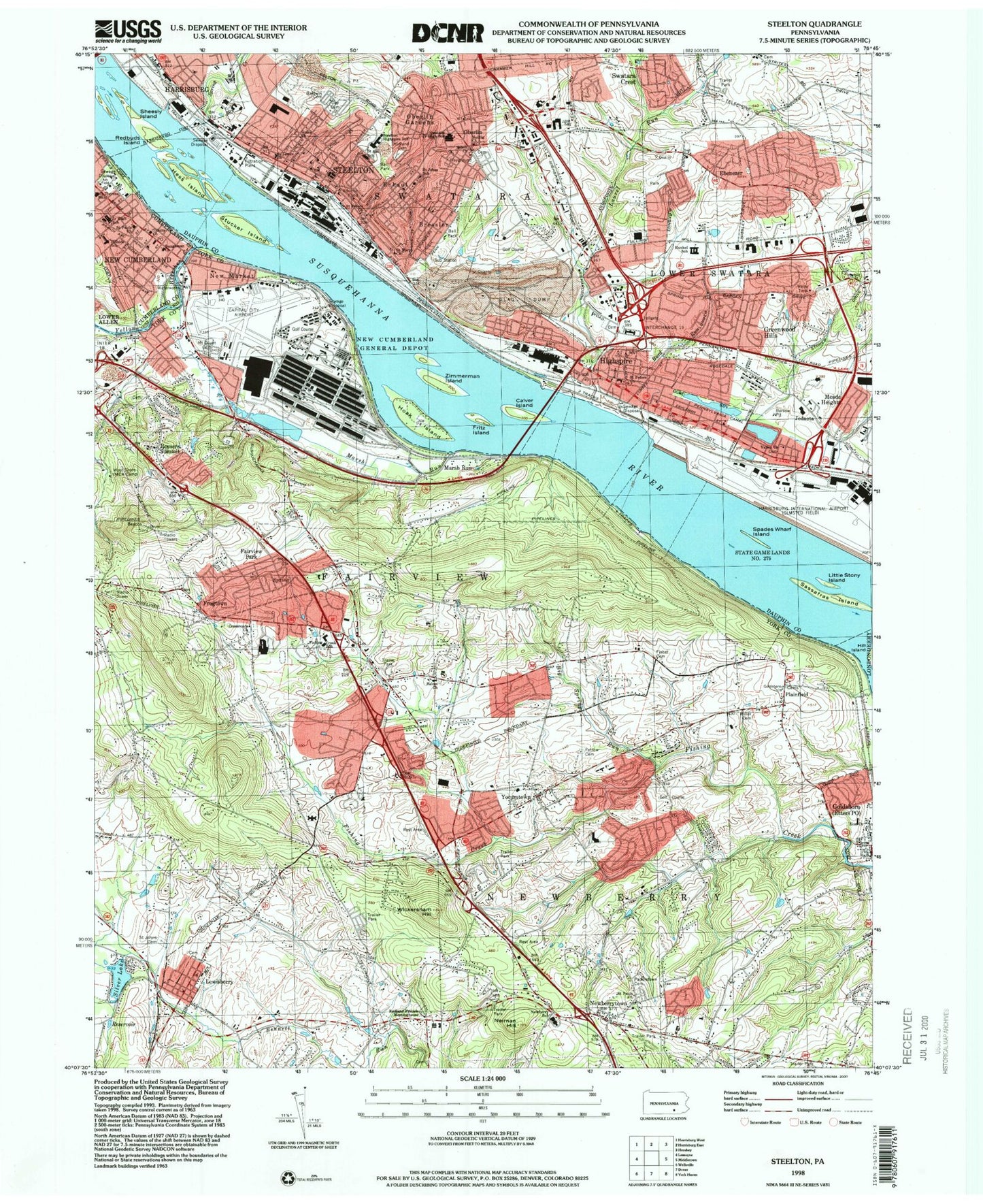 Classic USGS Steelton Pennsylvania 7.5'x7.5' Topo Map Image