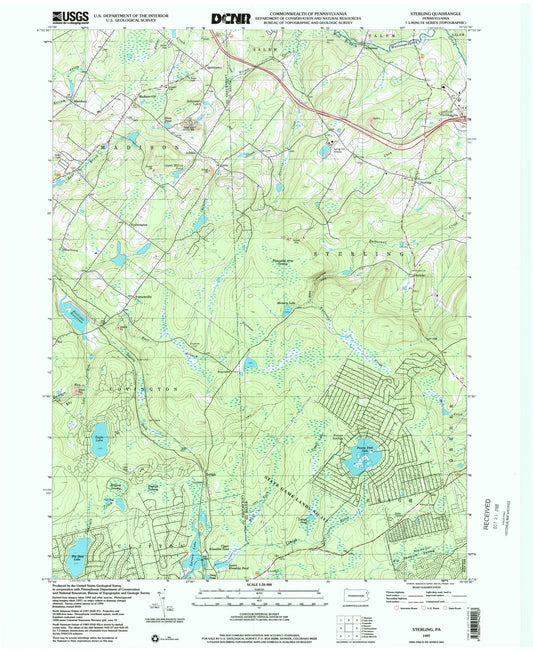 Classic USGS Sterling Pennsylvania 7.5'x7.5' Topo Map Image