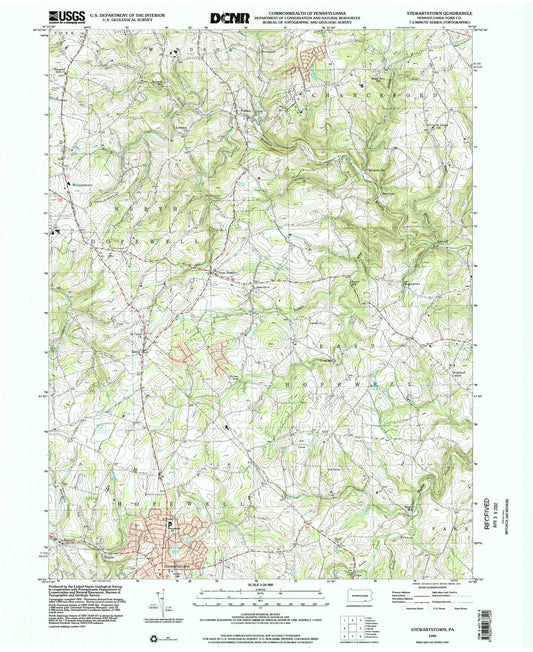 Classic USGS Stewartstown Pennsylvania 7.5'x7.5' Topo Map Image
