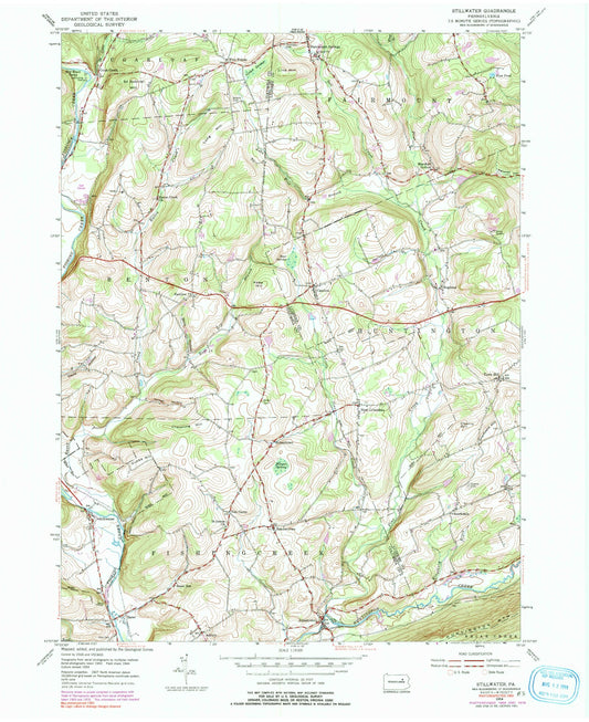 Classic USGS Stillwater Pennsylvania 7.5'x7.5' Topo Map Image