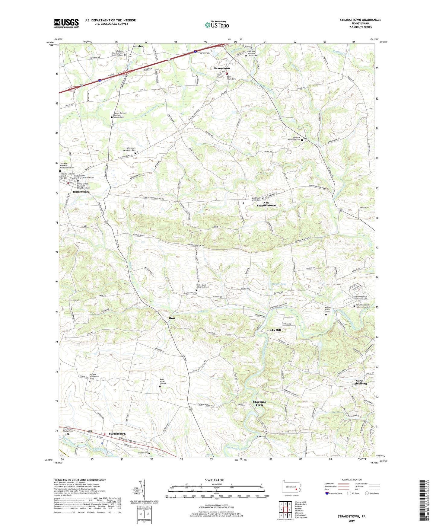 Strausstown Pennsylvania US Topo Map Image