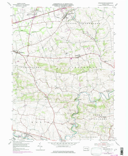Classic USGS Strausstown Pennsylvania 7.5'x7.5' Topo Map Image