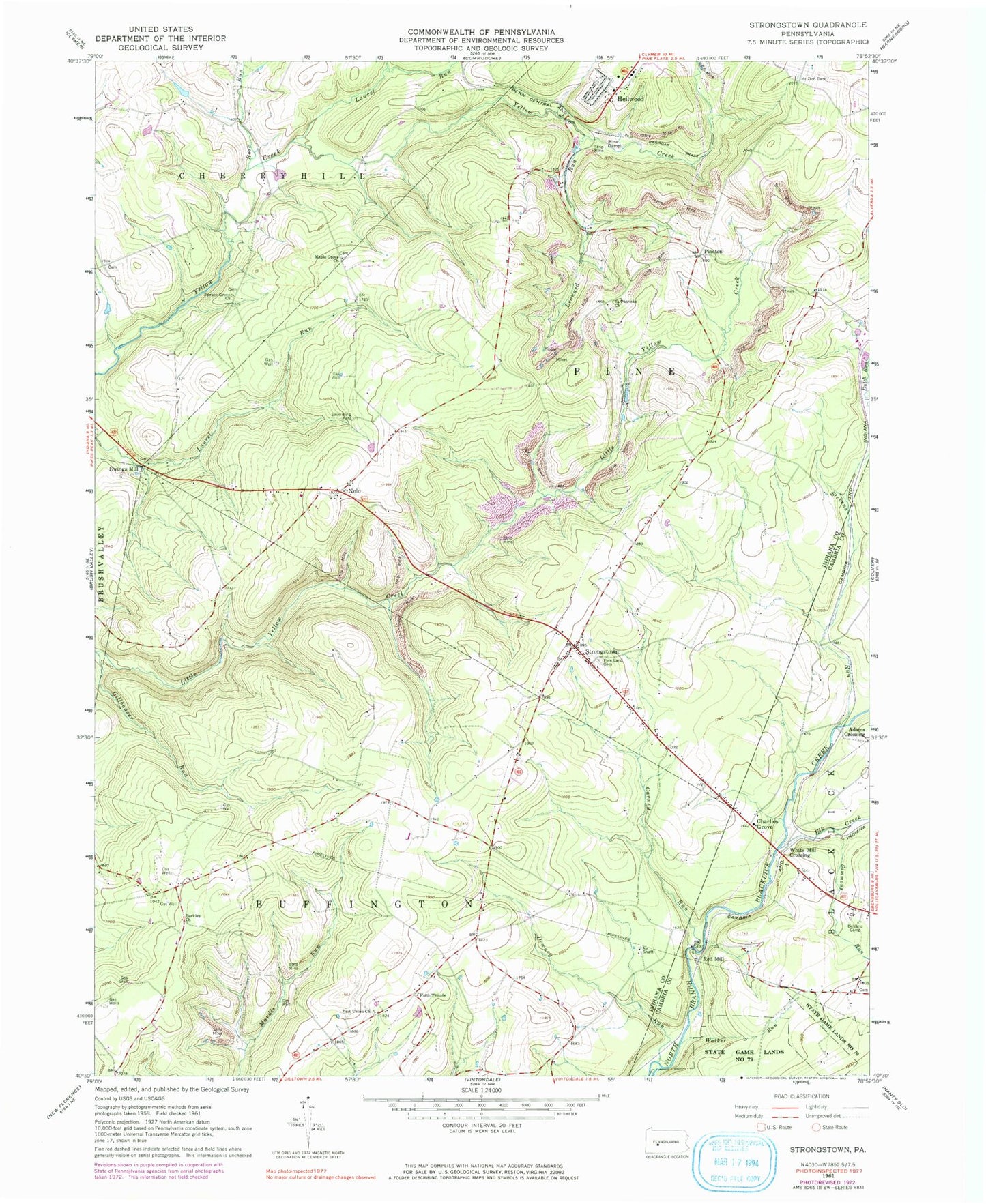 Classic USGS Strongstown Pennsylvania 7.5'x7.5' Topo Map Image