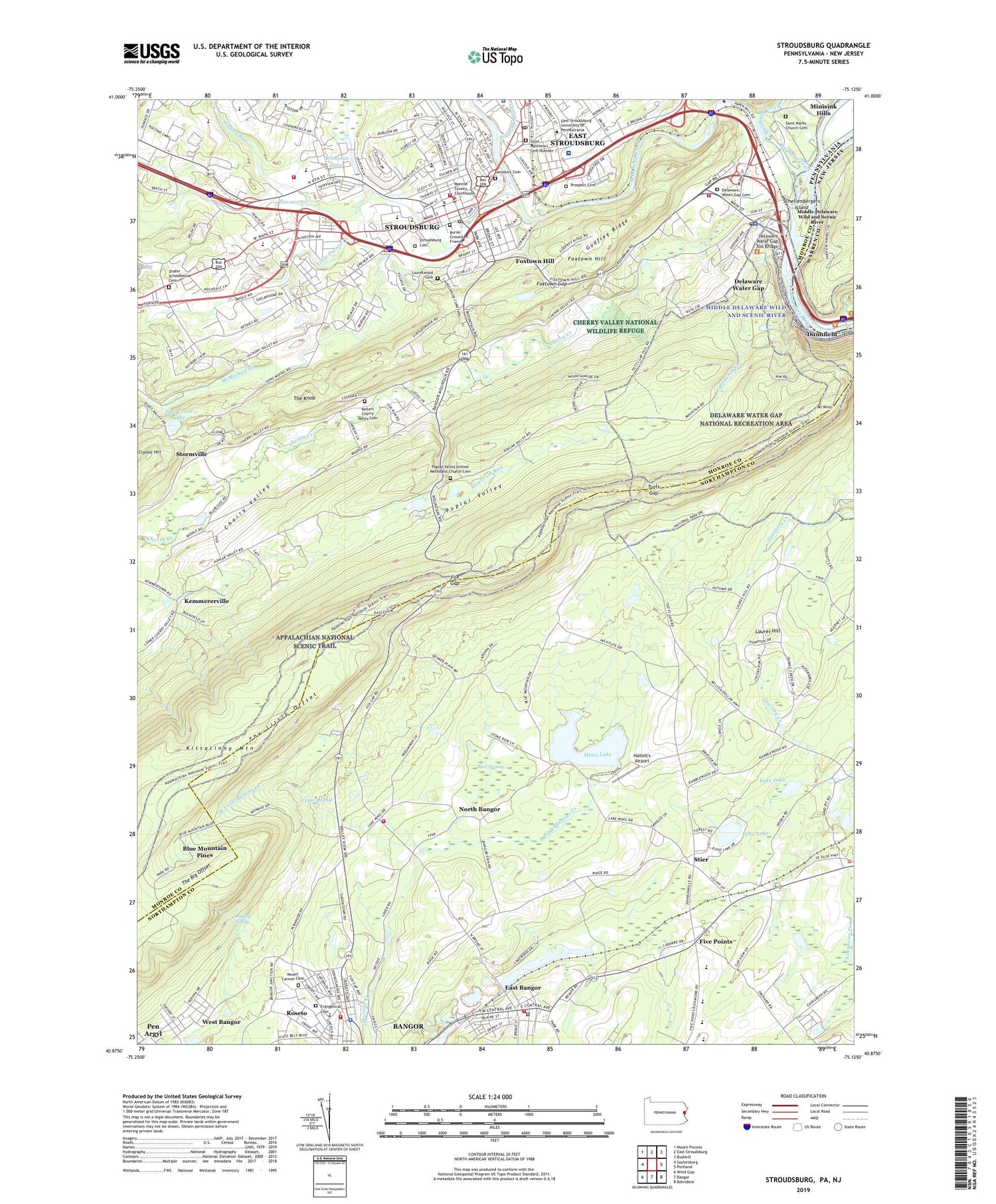 Stroudsburg Pennsylvania US Topo Map Image