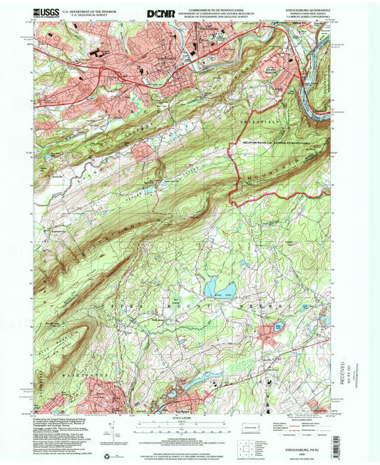 Classic USGS Stroudsburg Pennsylvania 7.5'x7.5' Topo Map Image