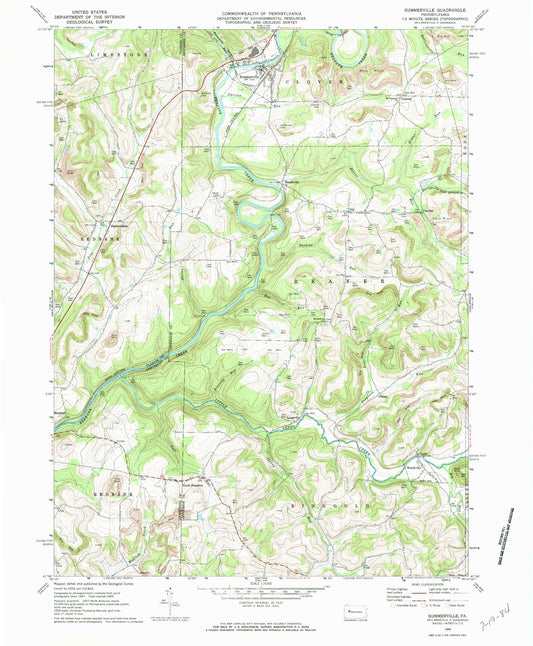 Classic USGS Summerville Pennsylvania 7.5'x7.5' Topo Map Image