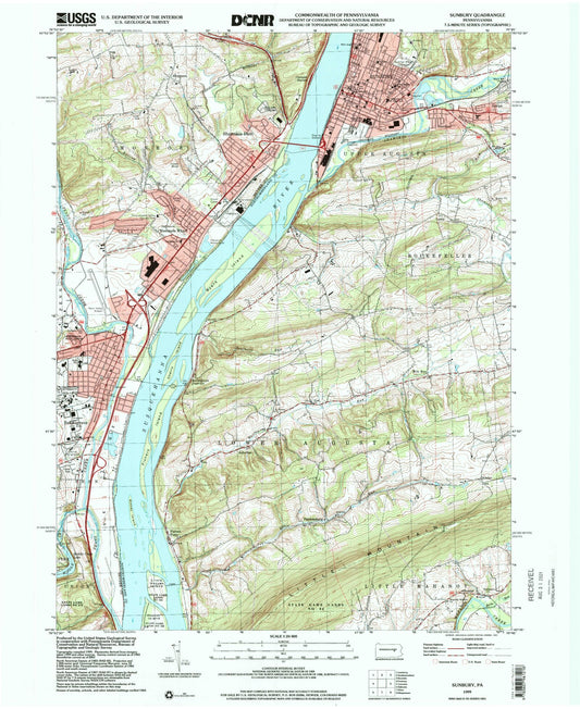 Classic USGS Sunbury Pennsylvania 7.5'x7.5' Topo Map Image