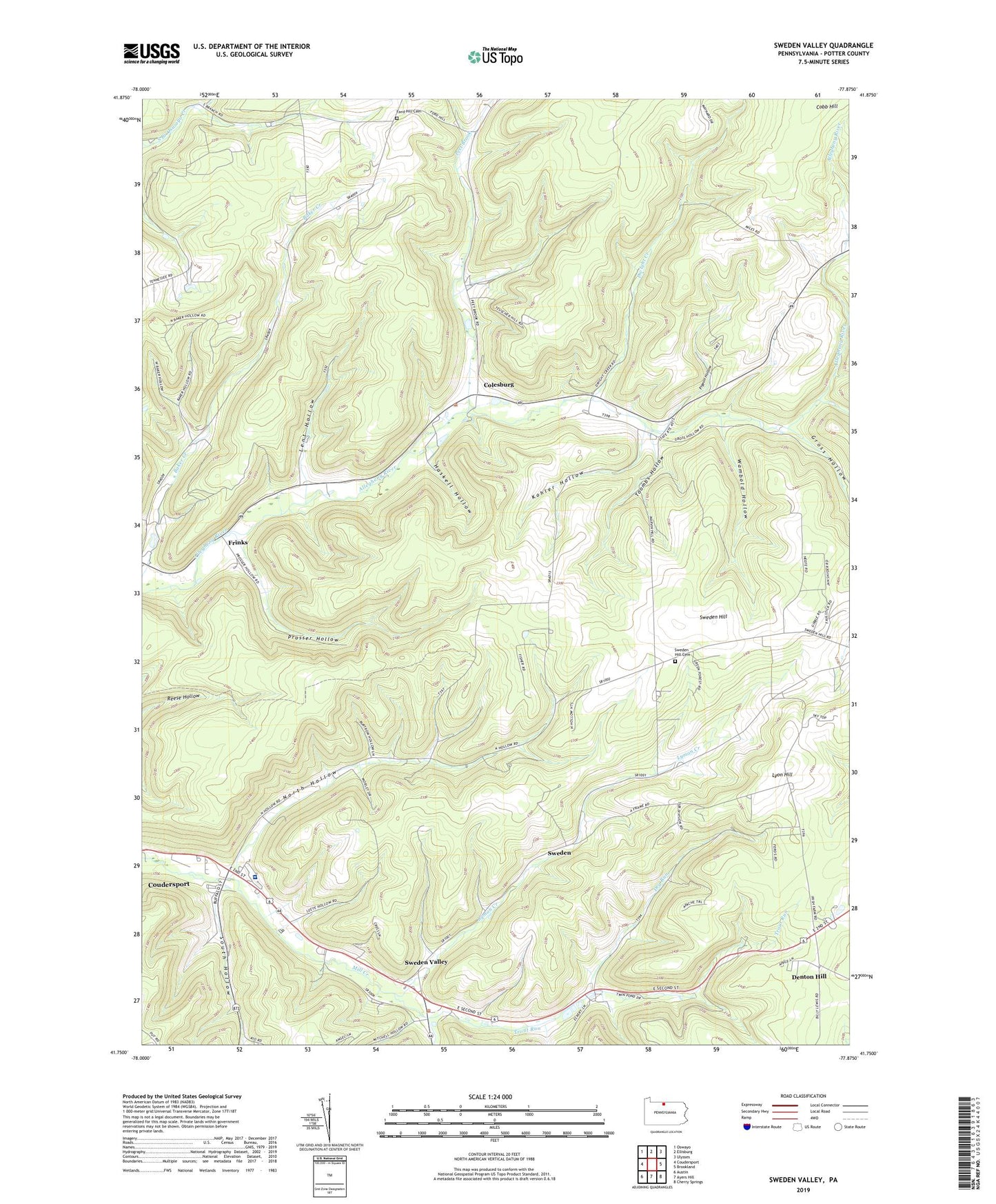 Sweden Valley Pennsylvania US Topo Map Image