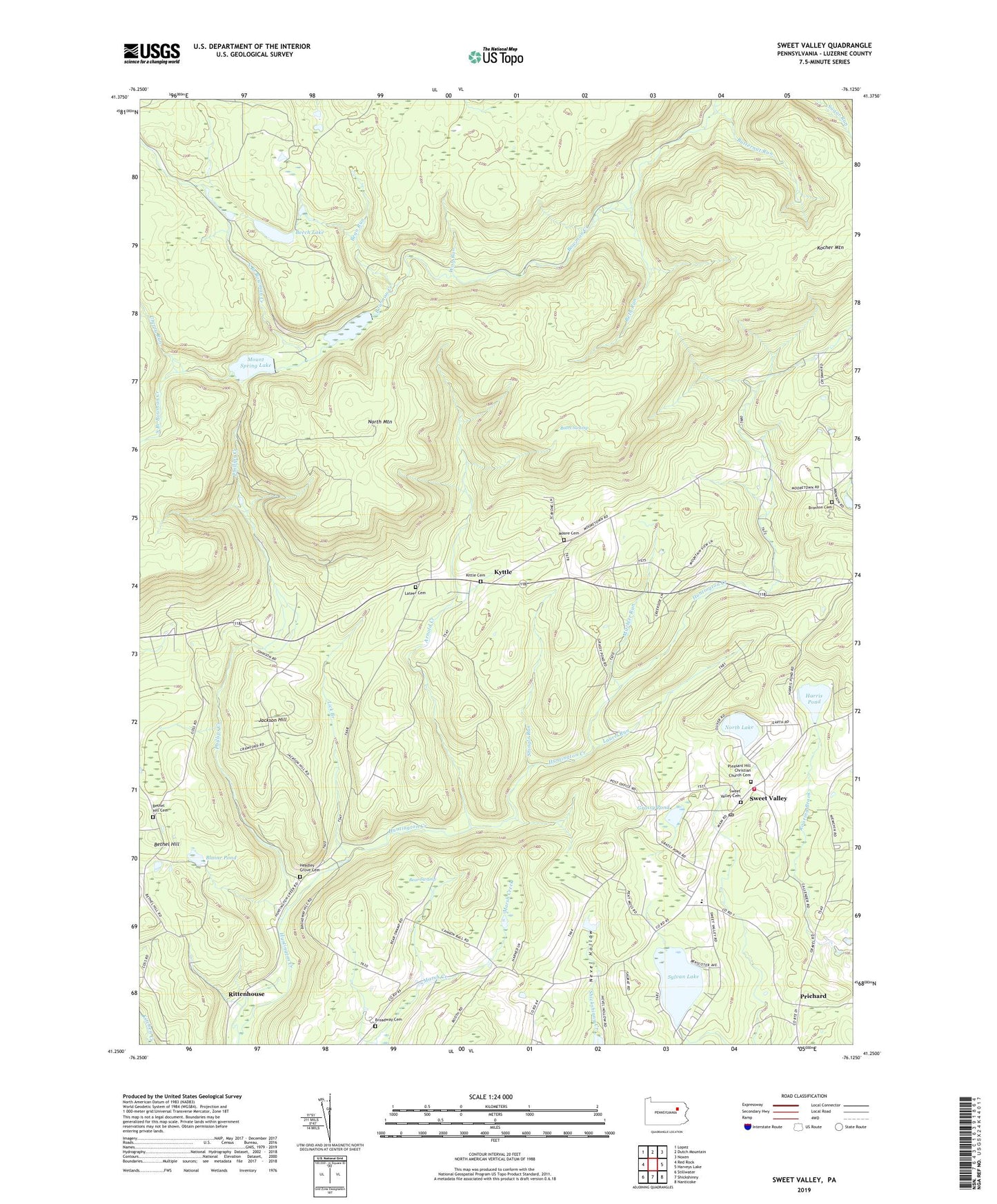 Sweet Valley Pennsylvania US Topo Map Image