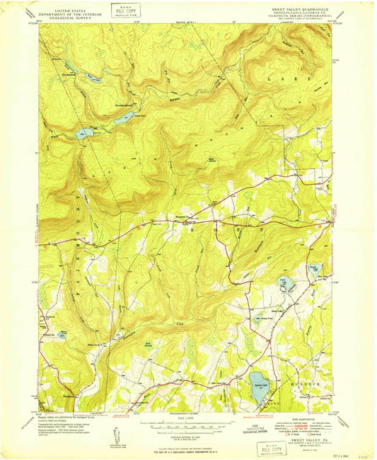 Classic USGS Sweet Valley Pennsylvania 7.5'x7.5' Topo Map Image