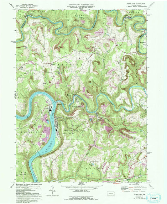 Classic USGS Templeton Pennsylvania 7.5'x7.5' Topo Map Image
