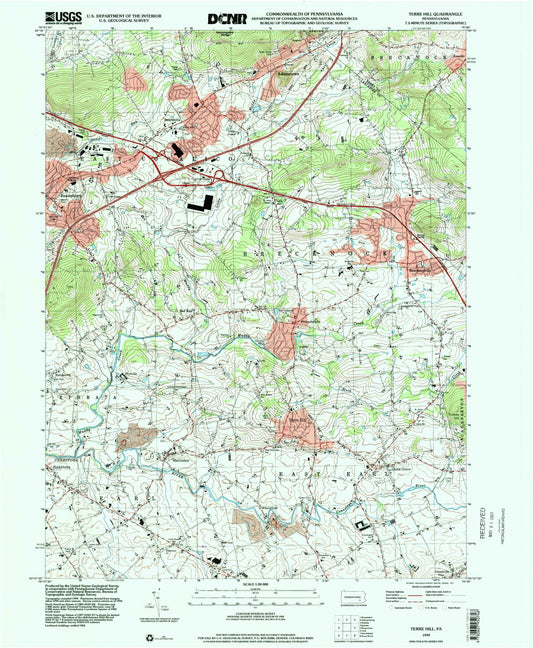 Classic USGS Terre Hill Pennsylvania 7.5'x7.5' Topo Map Image