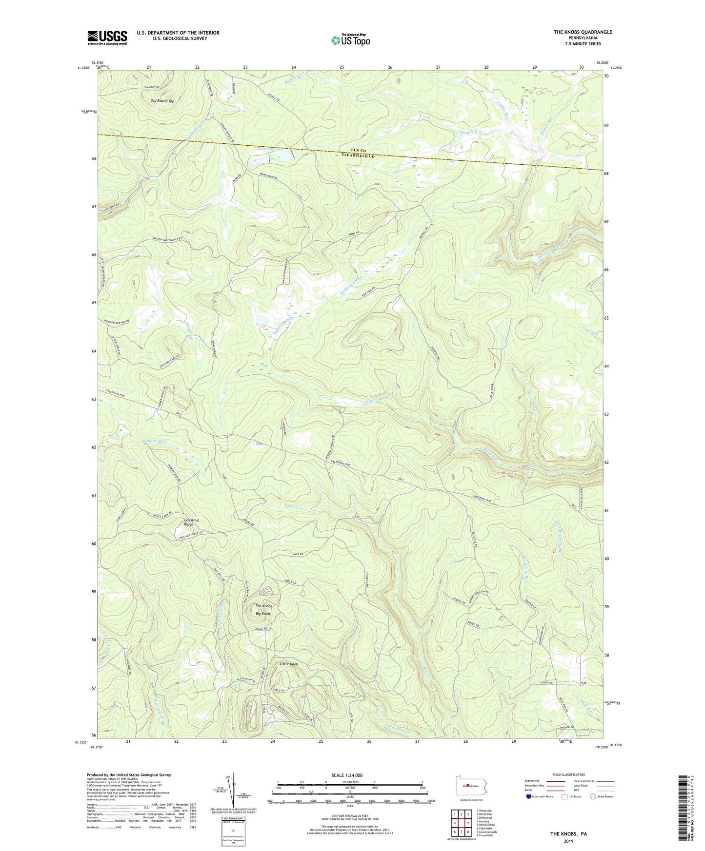 The Knobs Pennsylvania US Topo Map Image