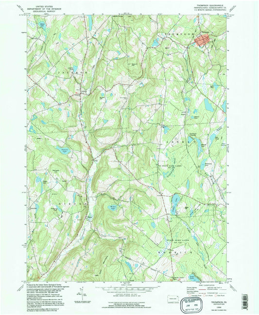 Classic USGS Thompson Pennsylvania 7.5'x7.5' Topo Map Image