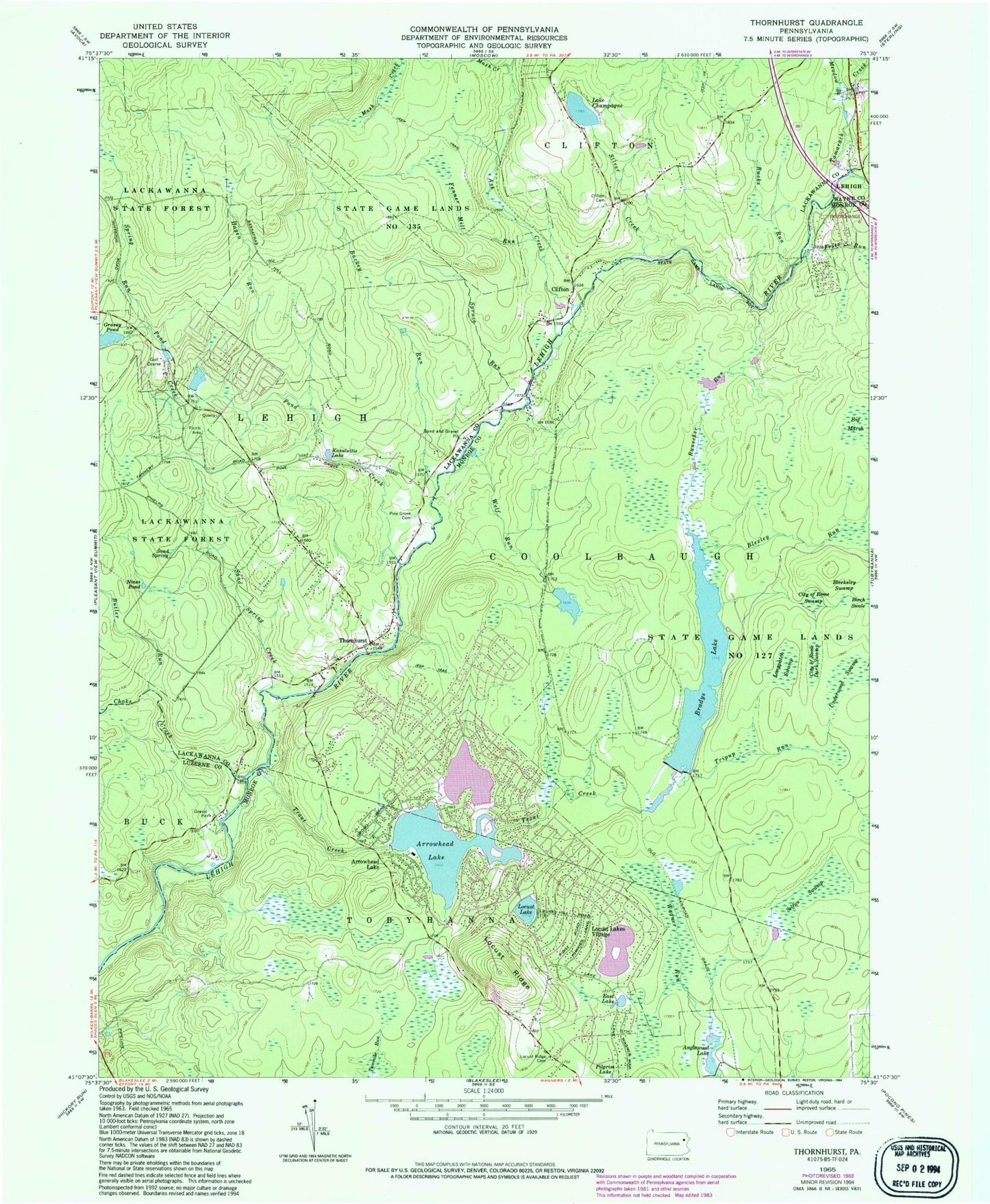 Classic USGS Thornhurst Pennsylvania 7.5'x7.5' Topo Map Image