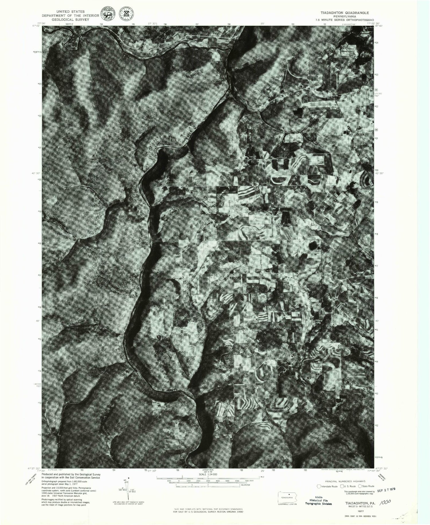 Classic USGS Tiadaghton Pennsylvania 7.5'x7.5' Topo Map Image