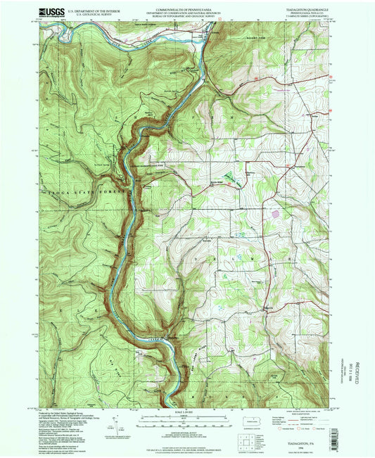 Classic USGS Tiadaghton Pennsylvania 7.5'x7.5' Topo Map Image