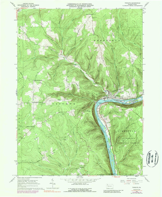 Classic USGS Tidioute Pennsylvania 7.5'x7.5' Topo Map Image