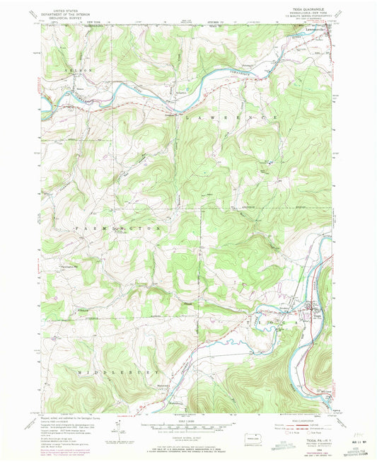 Classic USGS Tioga Pennsylvania 7.5'x7.5' Topo Map Image