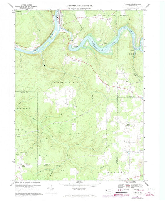 Classic USGS Tionesta Pennsylvania 7.5'x7.5' Topo Map Image