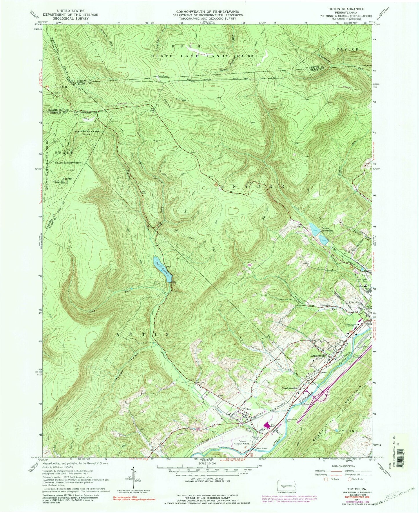 Classic USGS Tipton Pennsylvania 7.5'x7.5' Topo Map Image