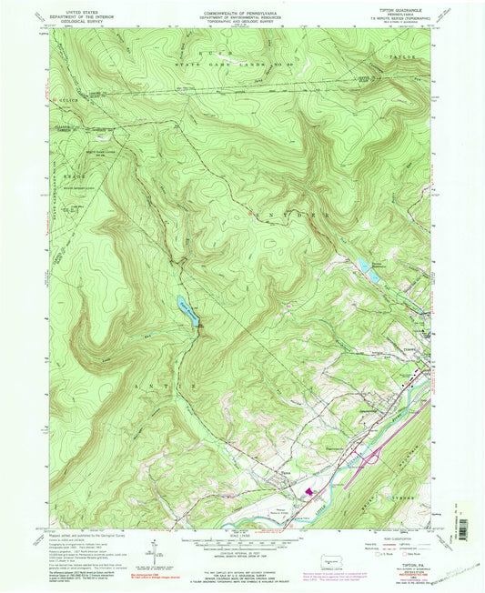 Classic USGS Tipton Pennsylvania 7.5'x7.5' Topo Map Image