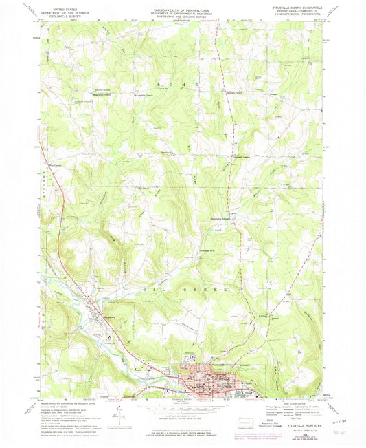 Classic USGS Titusville North Pennsylvania 7.5'x7.5' Topo Map Image